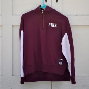 PINK Victoria's Secret Maroon Half-Zip Pullover with White Sleeve Panels